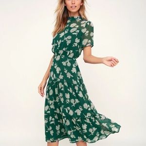 Lulus Dressed Up Dark Green Floral Dress